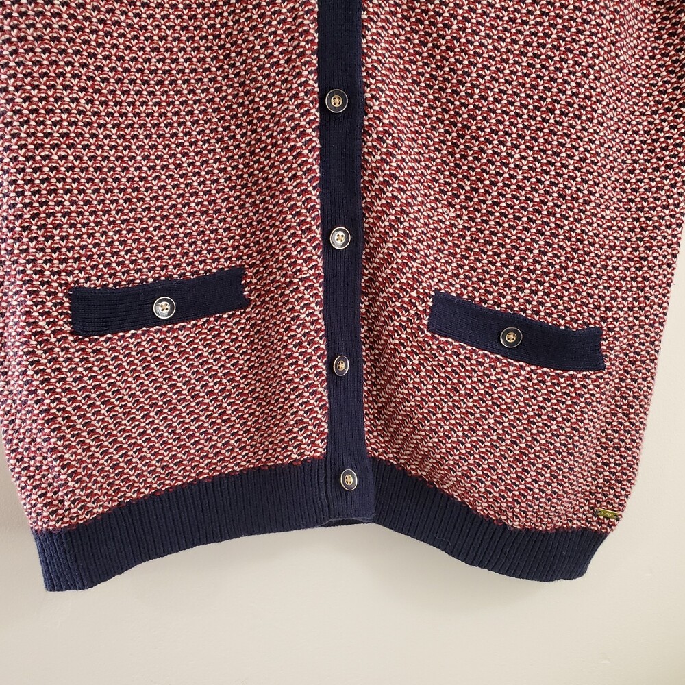 Tommy Hilfiger L 100% Cotton Knit Cardigan Sweater Nautical Stripe Red Navy Gold - Picture 7 of 12
